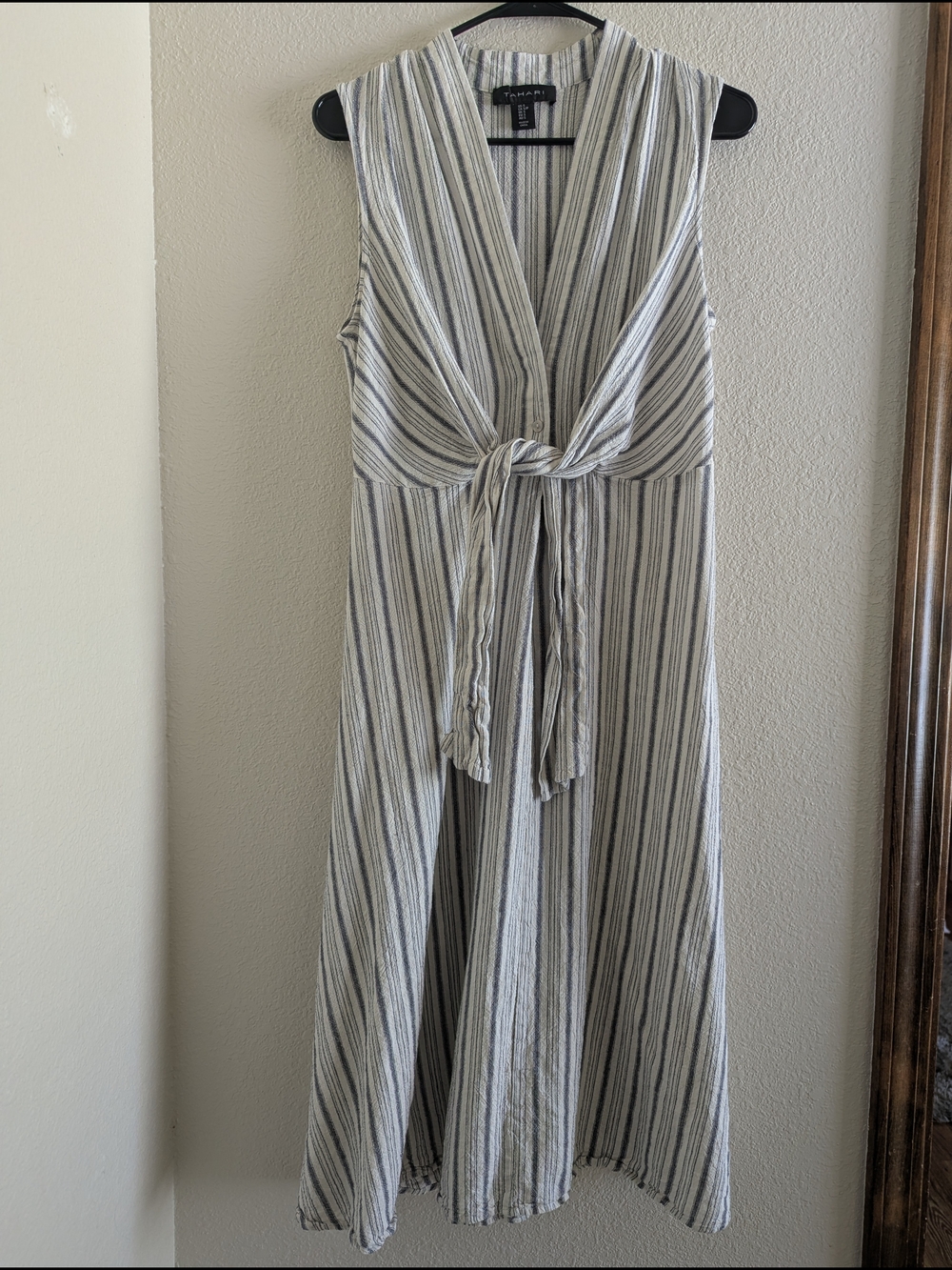 Tahari Sleeveless Tie-Front Striped Maxi Dress - White & Black